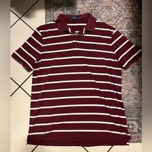 Men’s Polo Ralph Lauren Burgundy and White Striped Polo Shirt size large